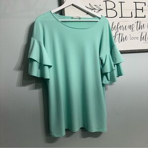 Zenana Outfitters Mint Ruffle Sleeve Blouse